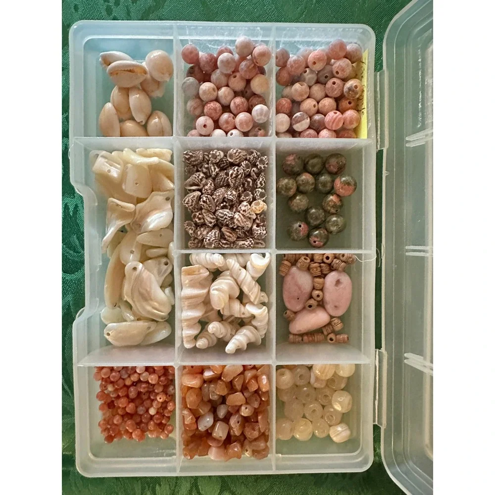 1lb+ Mixed Natural Stone Beads Agate Shells Jewelry Making Craft Lot with‎ Case